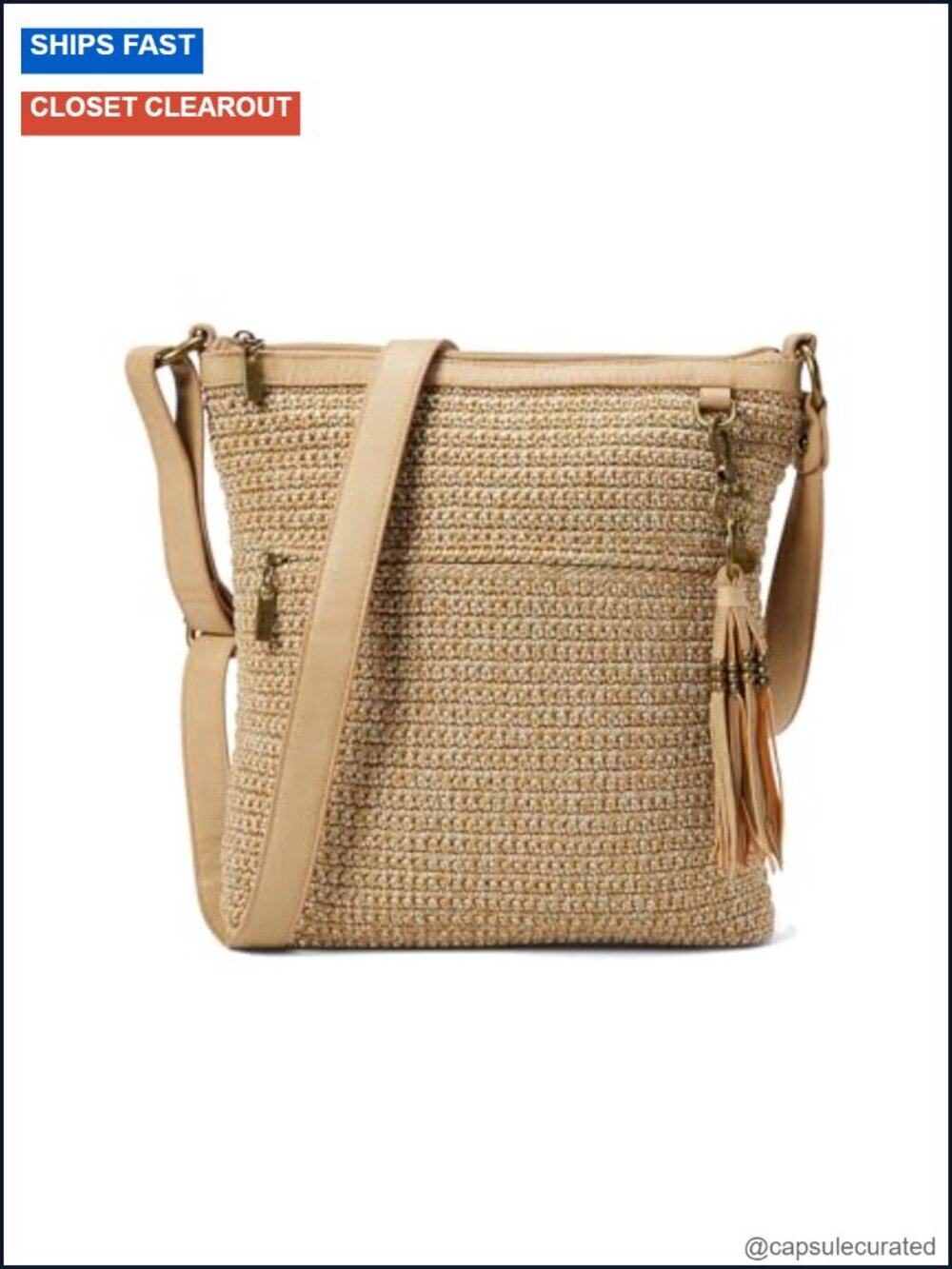 Hand Crochet Crossbody Purse Adjustable Strap Zip Pockets Recycled Lining
